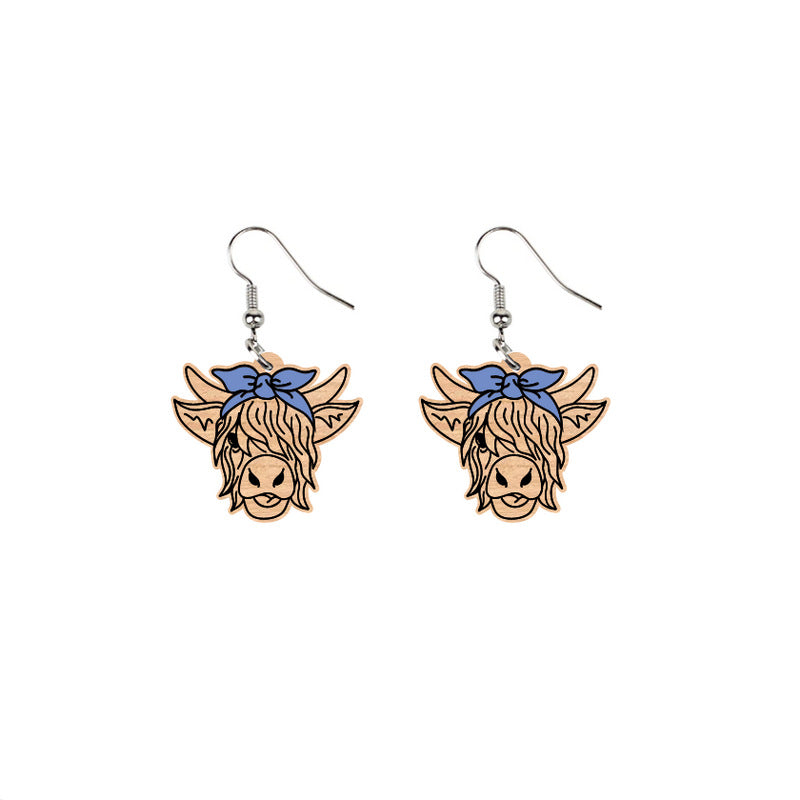 Wholesale Bow Yak Highland Wooden Earrings